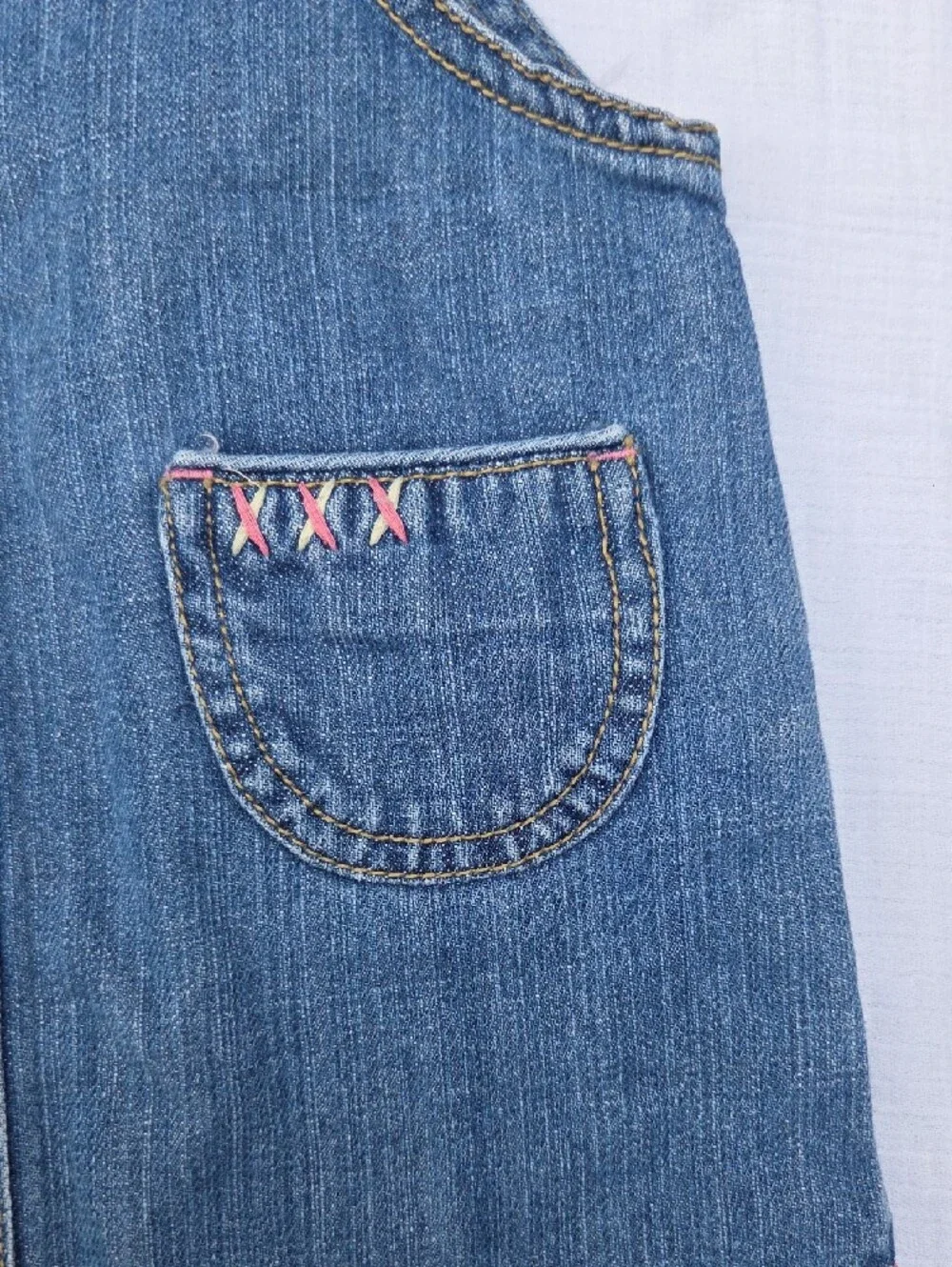 OshKosh B'gosh Blue Denim Overall Dress with Floral Accent (24 Mo)